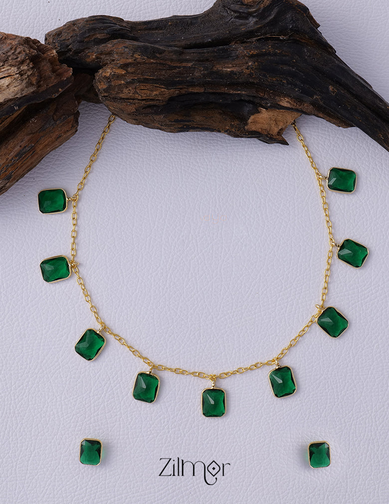 Simple Sufi Stone Necklace Earrings Set (color option) - AS100738