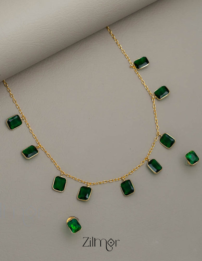Simple Sufi Stone Necklace Earrings Set (color option) - AS100738
