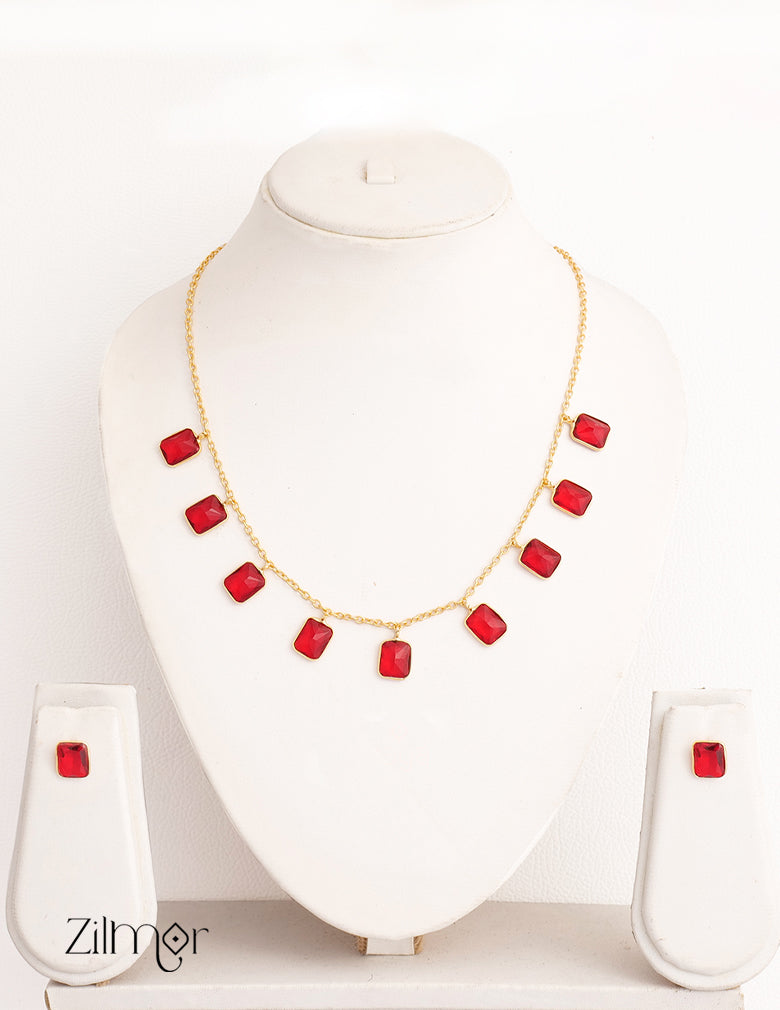 Simple Sufi Stone Necklace Earrings Set (color option) - AS100738