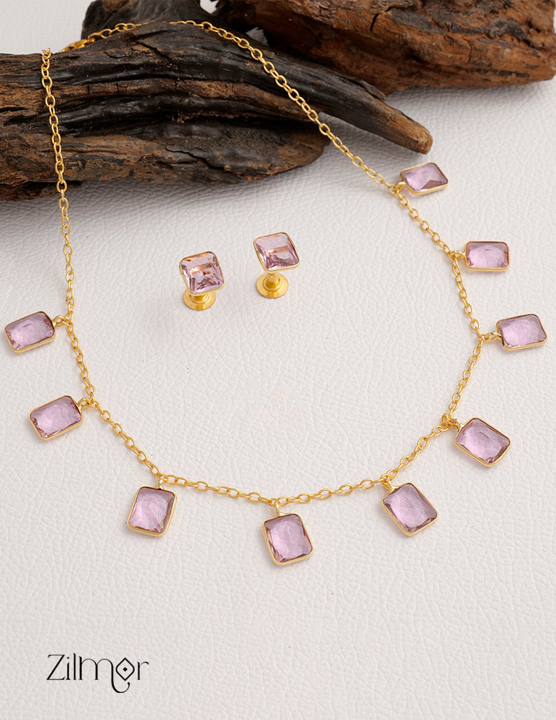 Simple Sufi Stone Necklace Earrings Set (color option) - AS100738