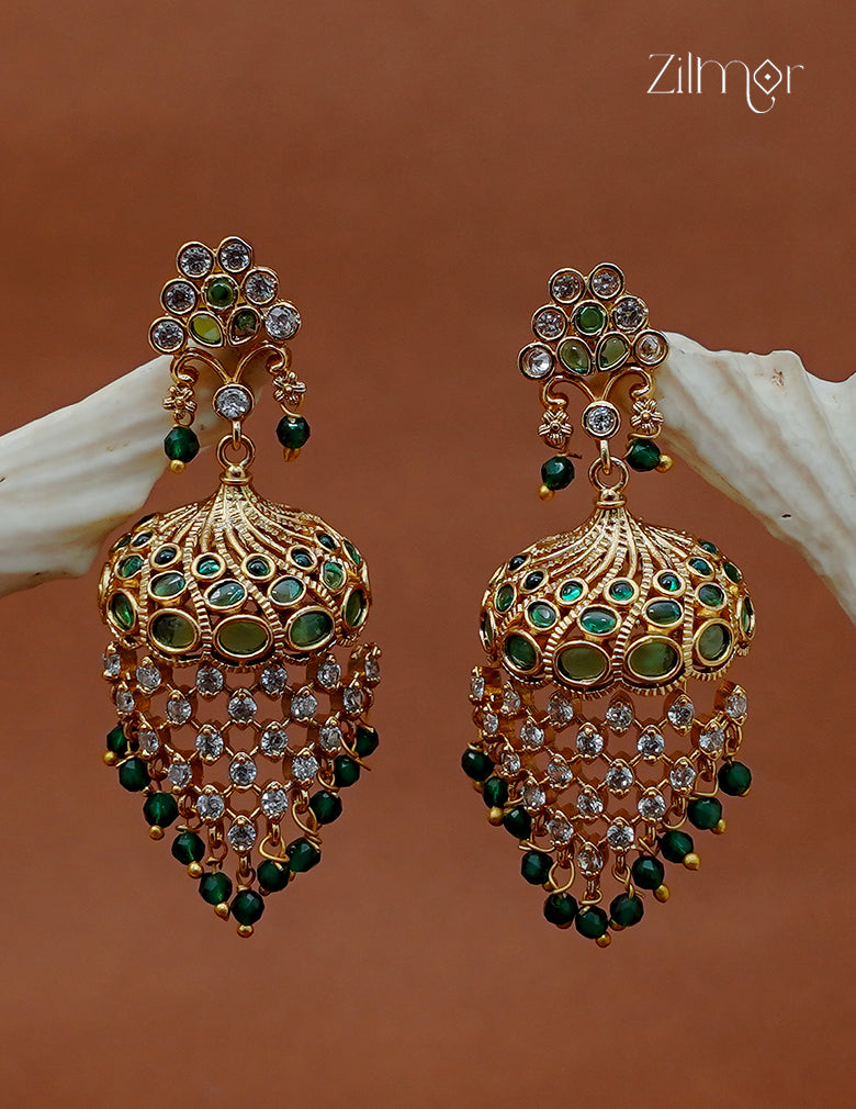Stone-Studded Beaded Jhumka Earrings - SC1012997