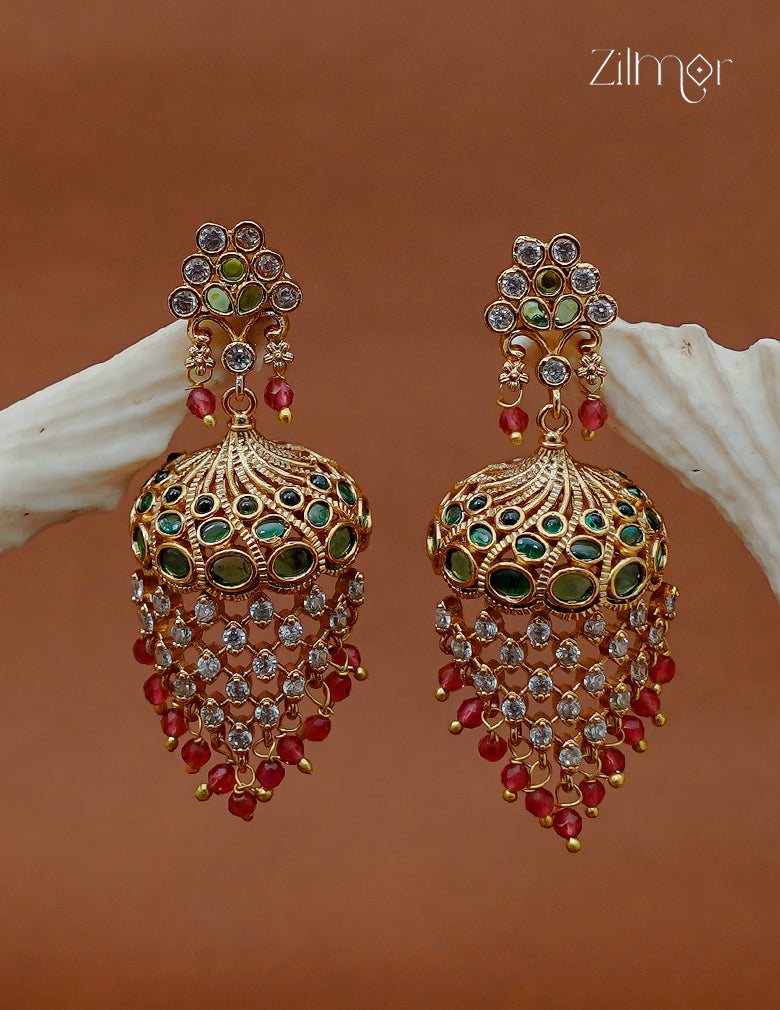 Stone-Studded Beaded Jhumka Earrings - SC1012997