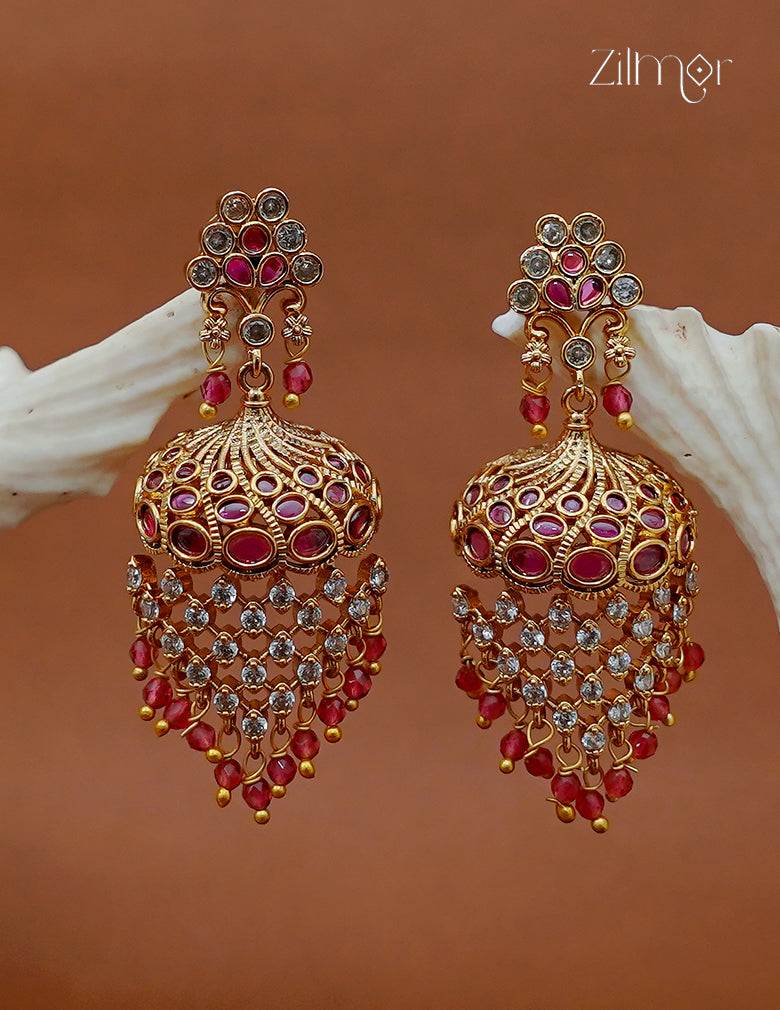 Stone-Studded Beaded Jhumka Earrings - SC1012997