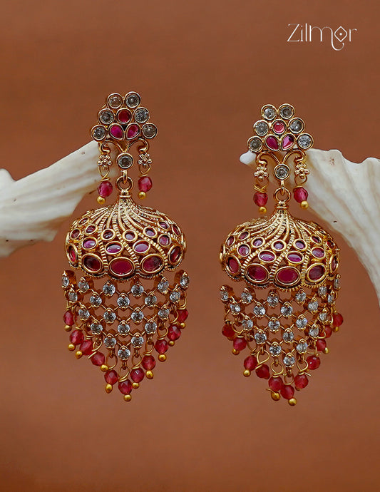 Stone-Studded Beaded Jhumka Earrings - SC1012997