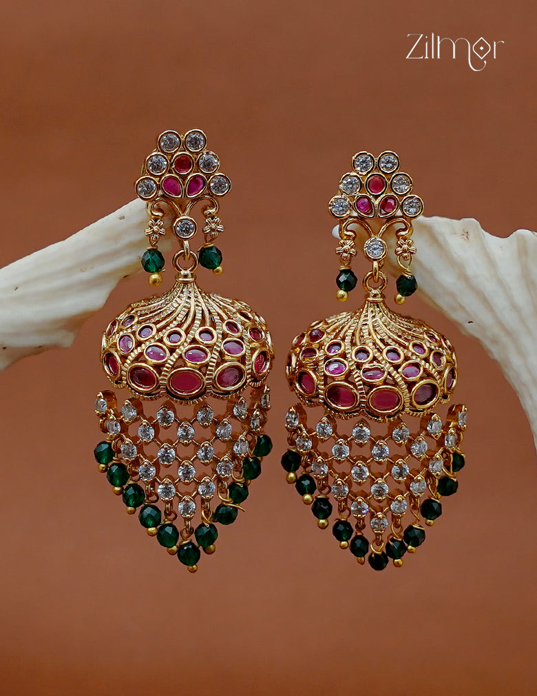 Stone-Studded Beaded Jhumka Earrings - SC1012997