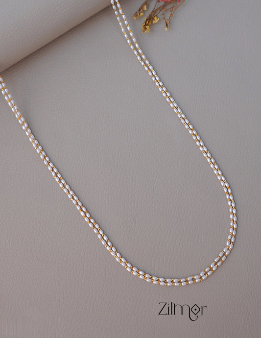 TR1011629- Gold toned 2 Layer Pearl Long Necklace