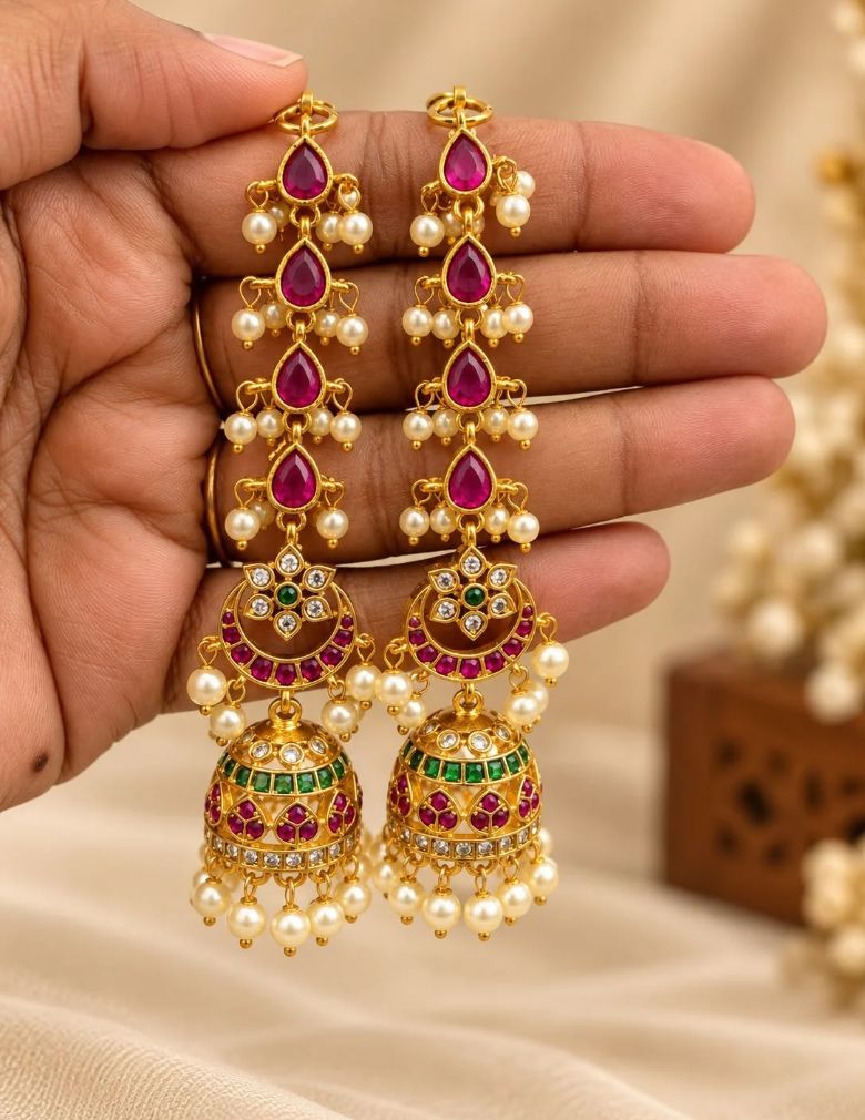 Pearl Hanging Jhumka Earrings with Maatti - AF1013092