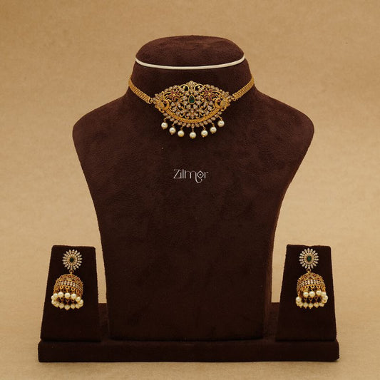 NV100908 - AD Stone Antique Necklace with matching Earrings