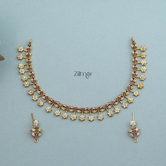 NV101285 - Premium Antique AD Stone Choker with Earrings