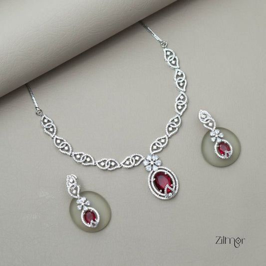 KL101378 - AD Necklace with matching Earrings