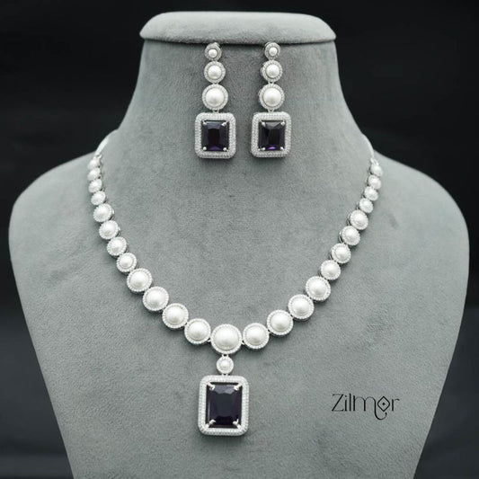 KM101360 - Pearl with AD Stone Pendant Necklace Earrings Set