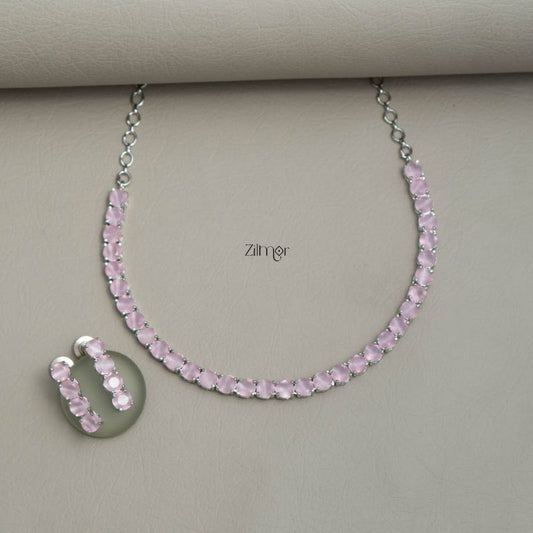 Silver Plated AD Necklace with matching Earrings - OT100794