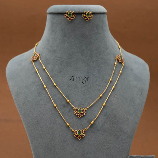 SN101493 - Premium Antique Lotus Layer Necklace with Earrings