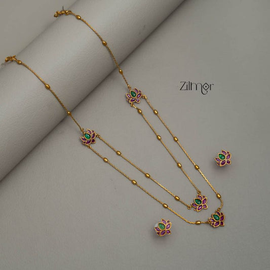 SN101493 - Premium Antique Lotus Layer Necklace with Earrings