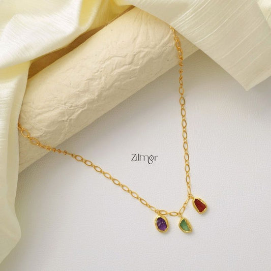 Goldtone Natural Raw Stone Necklace - KY100218