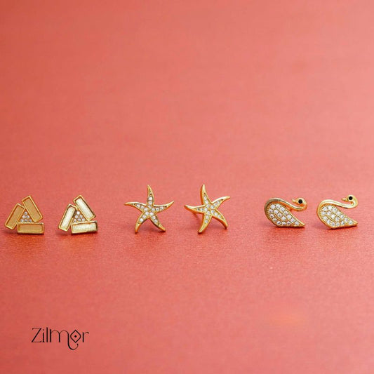 KJ101194 - Combo stud Earrings (Gold Toned)