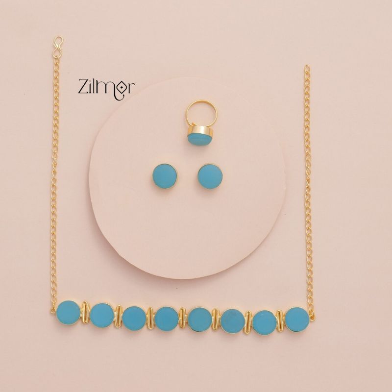 Liba - Multi Colour Natural Stone Necklace Earrings Set (color option)