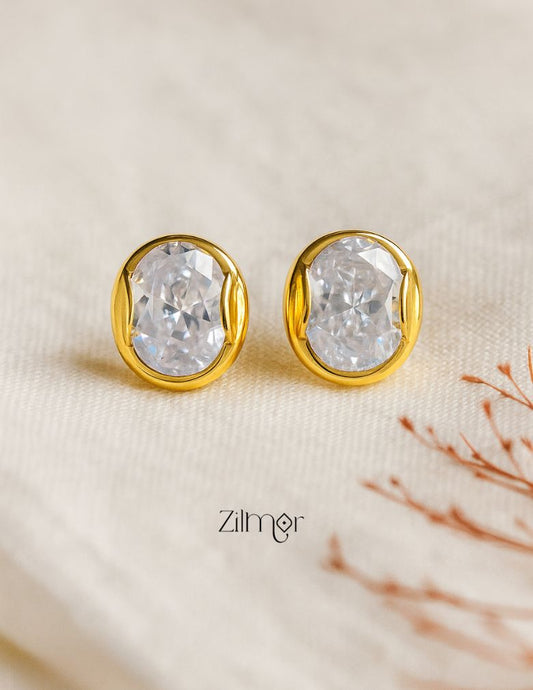 PE1011804 - Gold Tone Oval Aquamarine Stud Earrings 1-Zilmor
