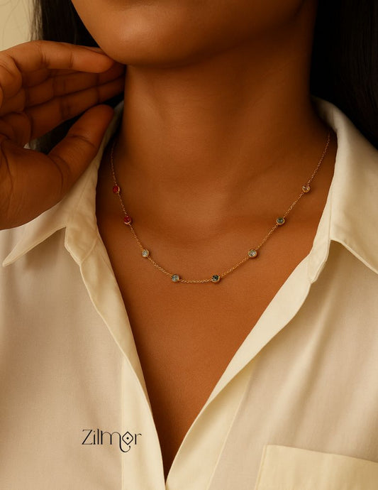 ZH1011731 -  Multi Color Stone Anti Tarnish Dailywear Necklace 4-Zilmor