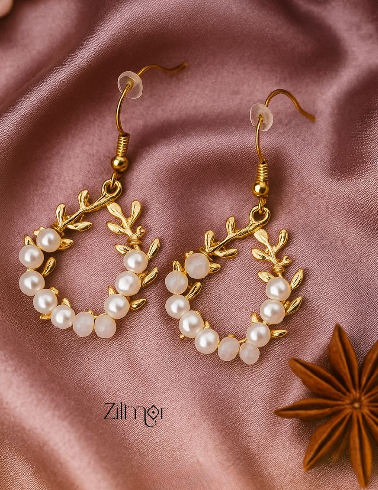 Leaf Design With Pearl and Beads Earrings - PT100260