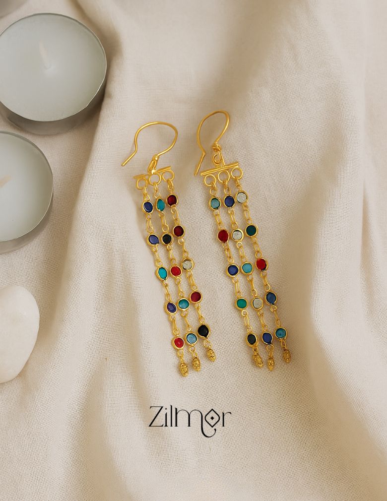 KT1011152 -Gold tone Dangle Semi Precious Stone Hoop Earrings 1-Zilmor