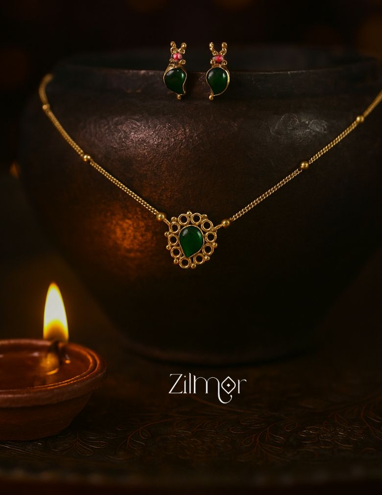 KY1011893-  Gold Tone Simple  Mango Palakka Necklace Earring Set 1-Zilmor