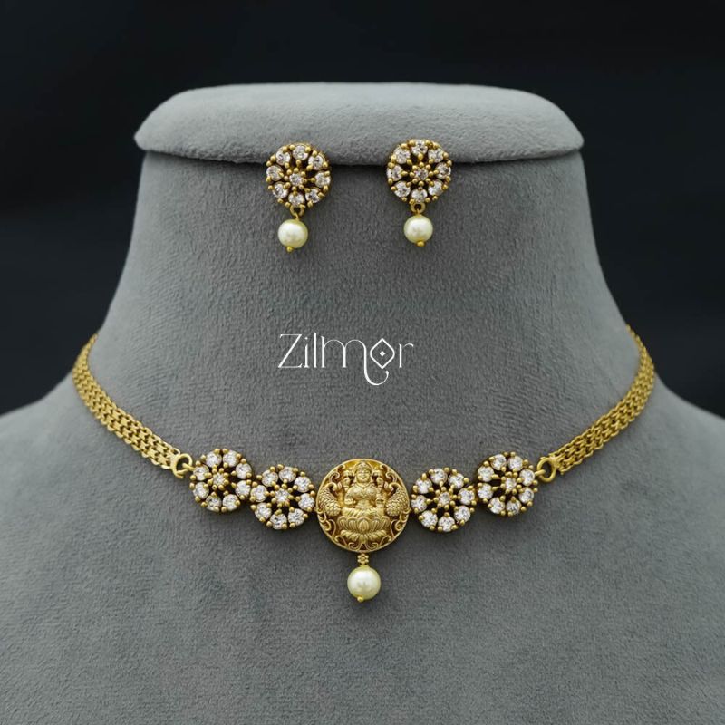 NV101353  -AD Stone with Lakshmi Necklace Earrings Set