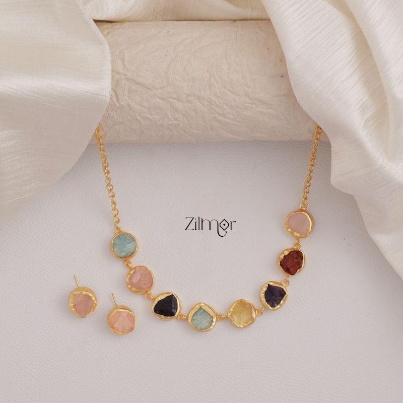 Natural Raw Stone Necklace Set  - KE100390