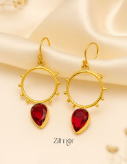 Golden Circle Dotted Drop Earrings - AS100760