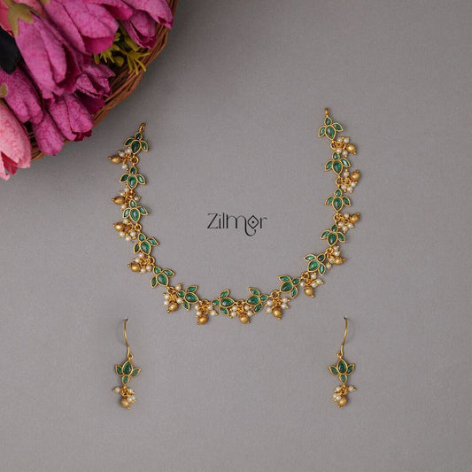 Premium Antique Lotus choker with Earrings -SN100477