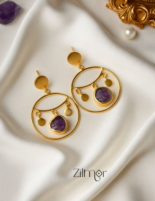 Natural Raw Stone Circular Shaped Drop Earrings - KE100724 1-Zilmor