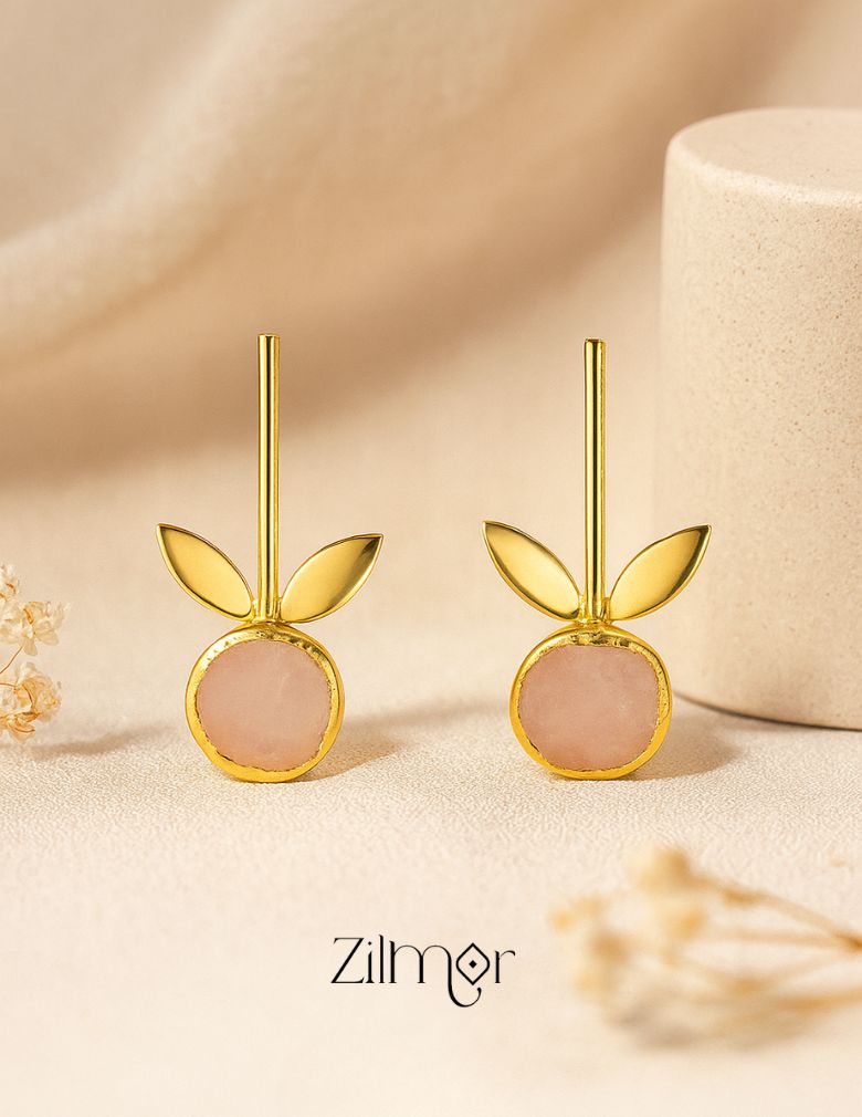 Natural Raw Stone With Leaf shaped Hoop Earrings -AS100831