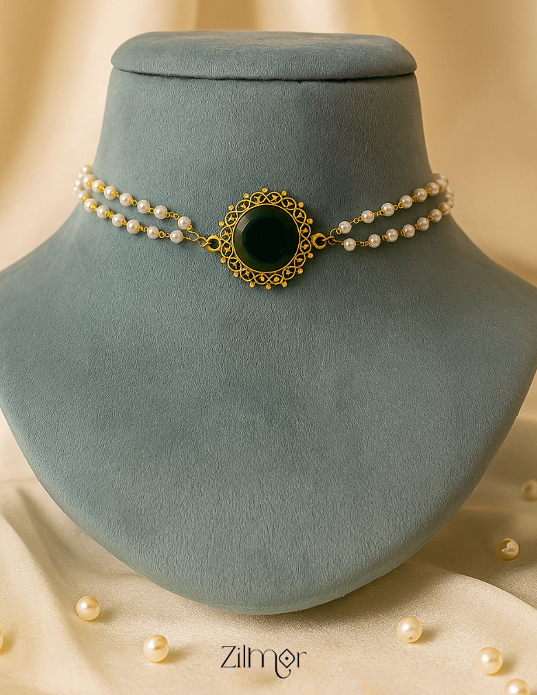 KY1011976-  Premium Pearl Necklace with Palakka Round Pendant (color option)