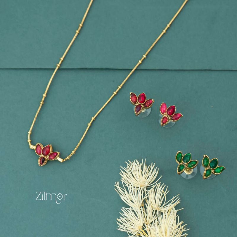 NV101281 - Reversible Lotus Necklace with 2 matching Earrings