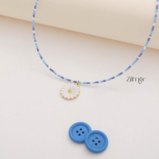 Daisy White Flower & Seed Beaded Choker Necklace for Kids