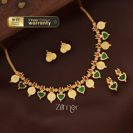 Gold tone palakka coin Necklace Earrings set - PP100234