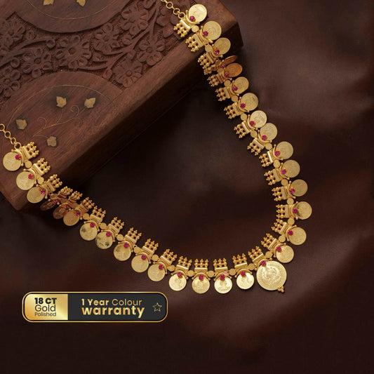 Goldtone Lakshmi Coin long Necklace Haram - AG100332