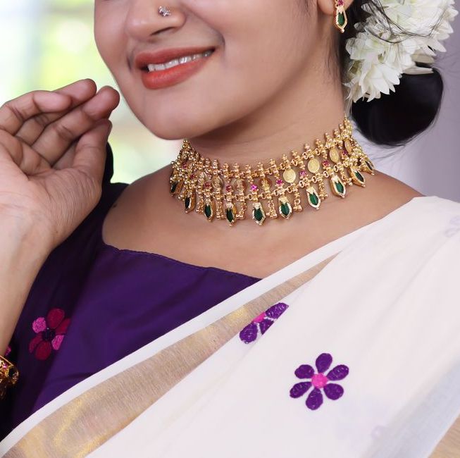 AG101375 - Gold tone Lakshmi coin with Nagapadam Bridal Choker Necklace