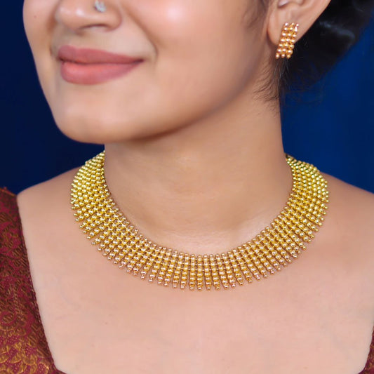 Gold Tone Bridal Necklace Earring Set - AG100604
