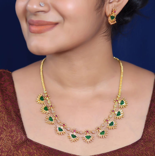 Palakka Short Haram Necklace with Earrings