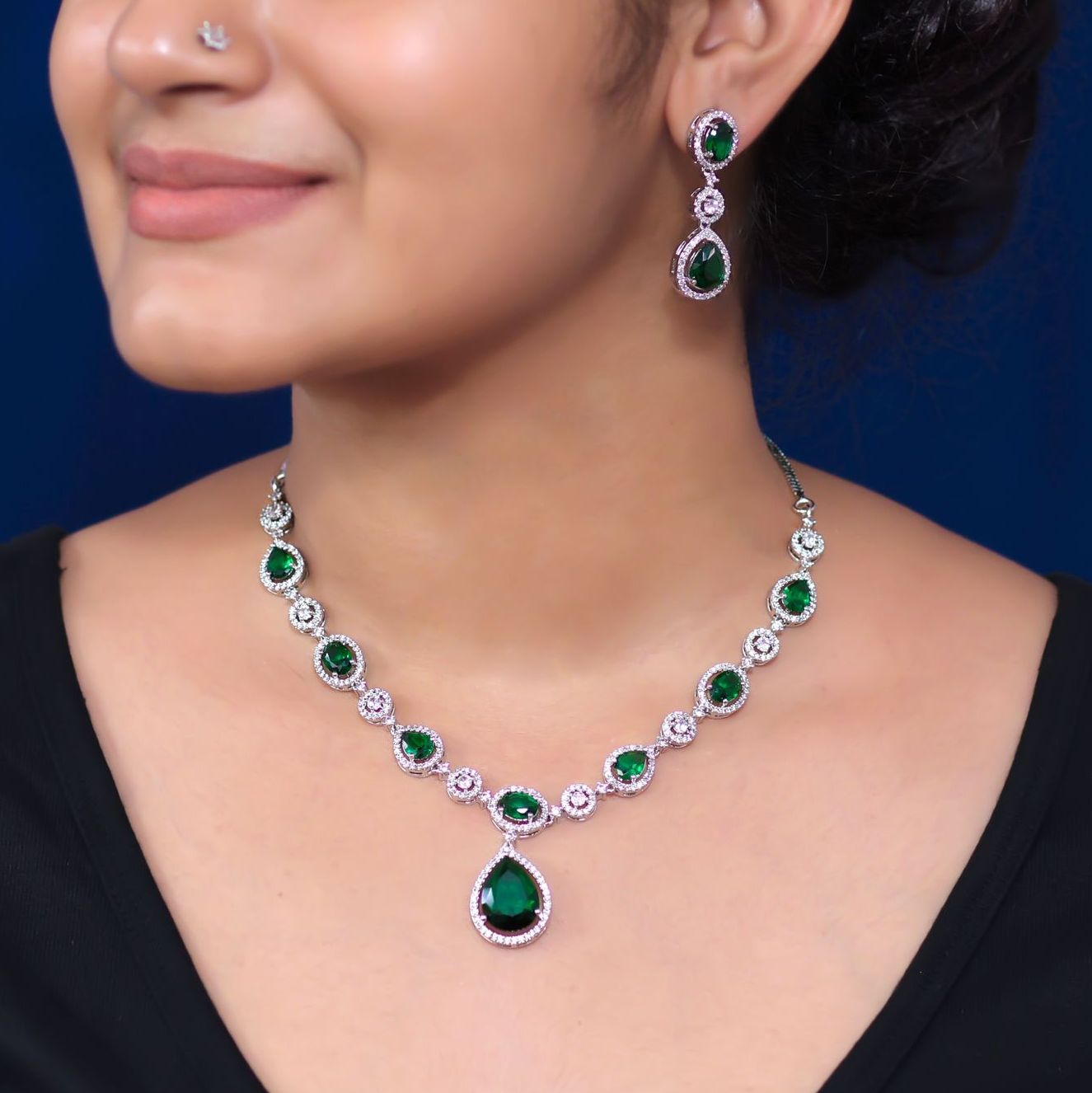KL101379 - AD Necklace with matching Earrings