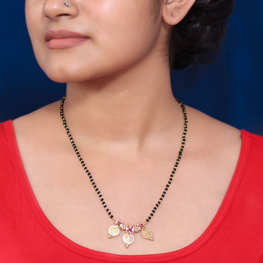 Gold Plated Kaashu Pendant Mangalsutra Necklace - KE100701