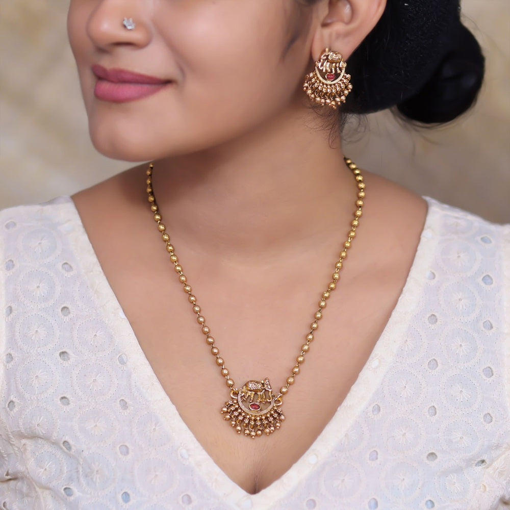 Haati Gold Bead Necklace with Earring Set - NV100124