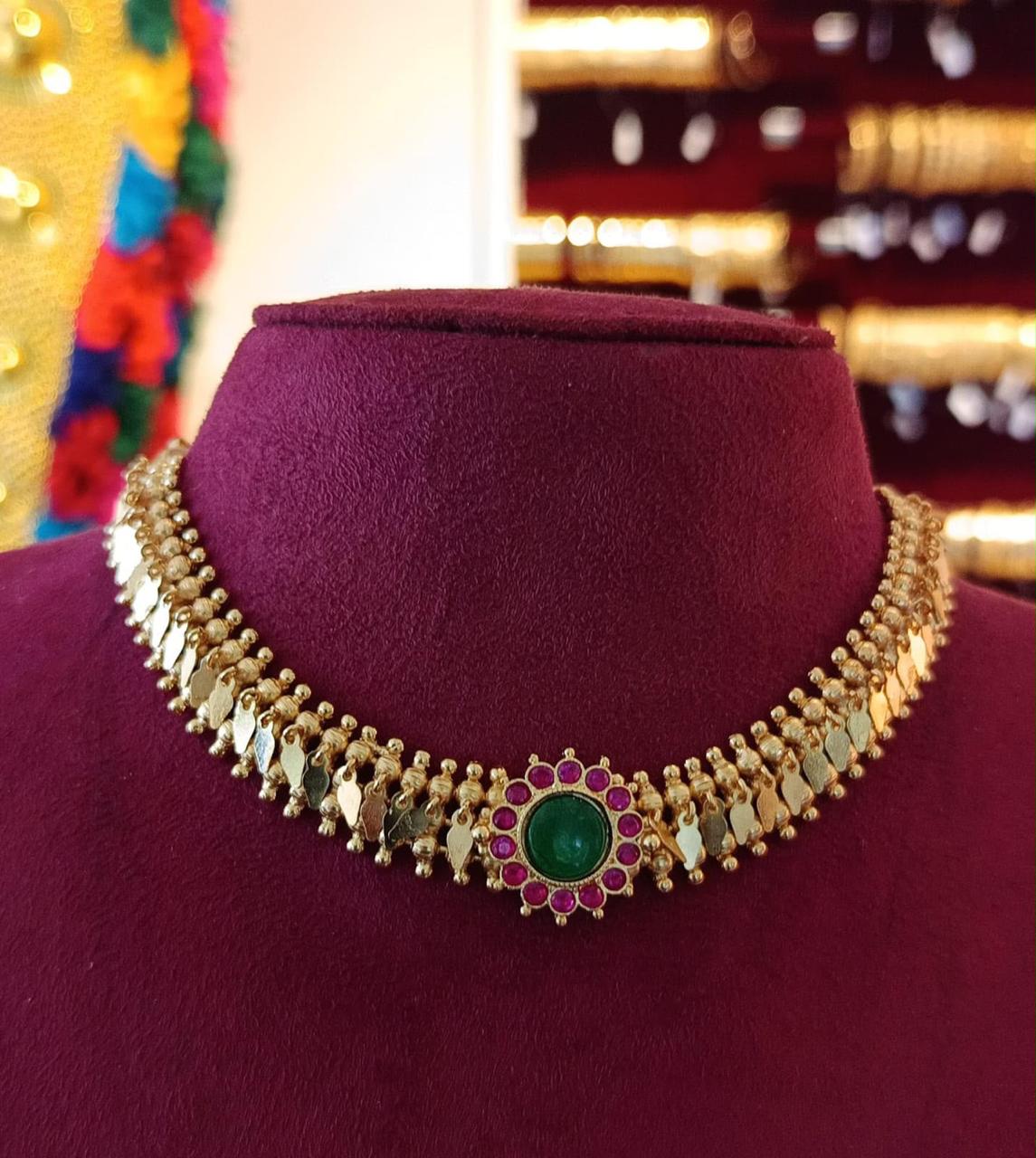 18K Gold Plated Palakka Elakathali Choker Necklace - ZS1012722