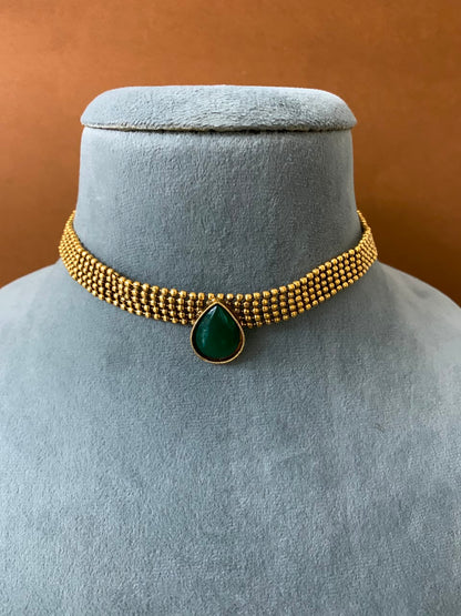 Antique Choker Necklace Set with Earrings | Traditional Indian Jewelry- NV1012700
