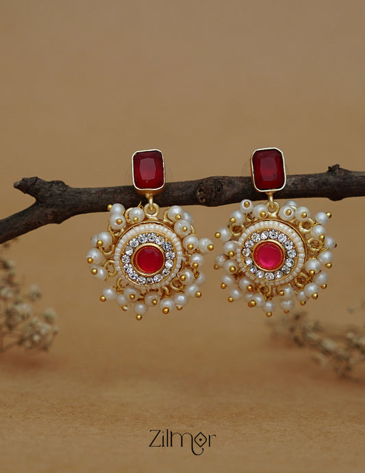 ZA1011170 - Glossy Stone Pearl Cluster  Earrings (color option)