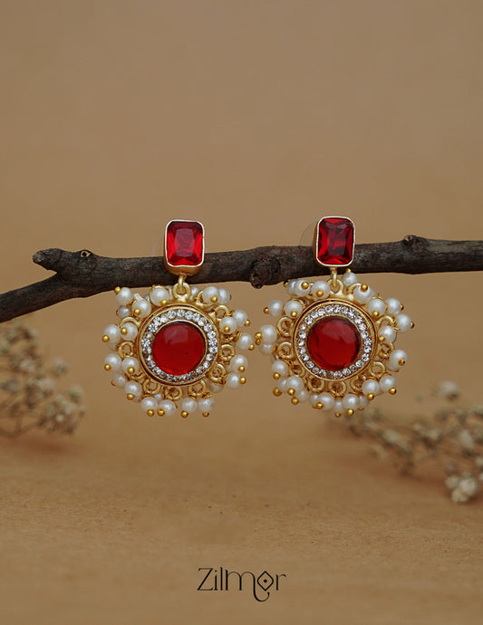 ZA1011171 - Glossy Stone Pearl  Cluster Earrings (color option)