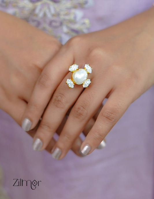 ZA1011444 -  AD Stone with  Pearl Ring