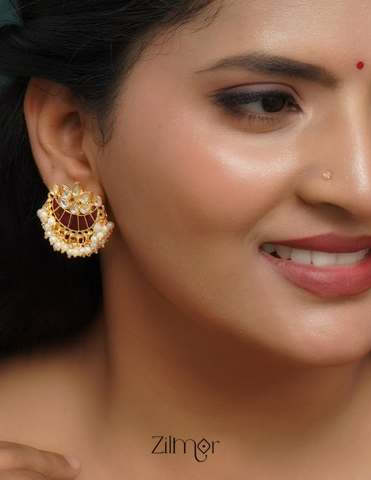 ZI1011285 - Pearl hanging Meenakari Chandbali Earrings