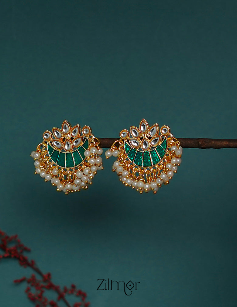 ZI1011285 - Pearl hanging Meenakari Chandbali Earrings 3-Zilmor